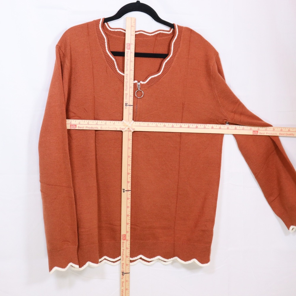 Unbranded Quarter Zip Sweater XL Rust Orange Women Scalloped Trim Knit Pullover - Picture 3 of 5